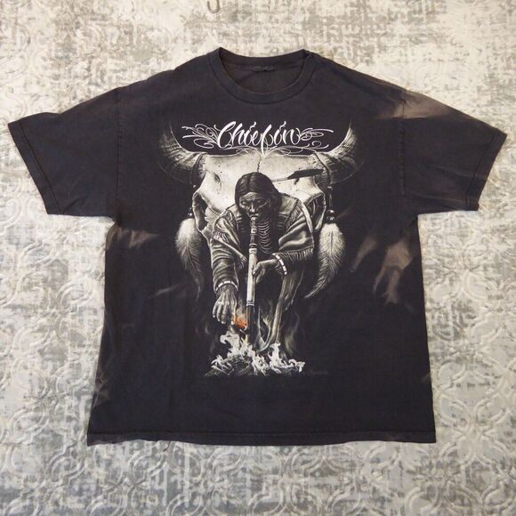 DGA Chiefin Shirt Men's Extra Large XL Black Bleached David Gonzales Art Pipe - Picture 1 of 7